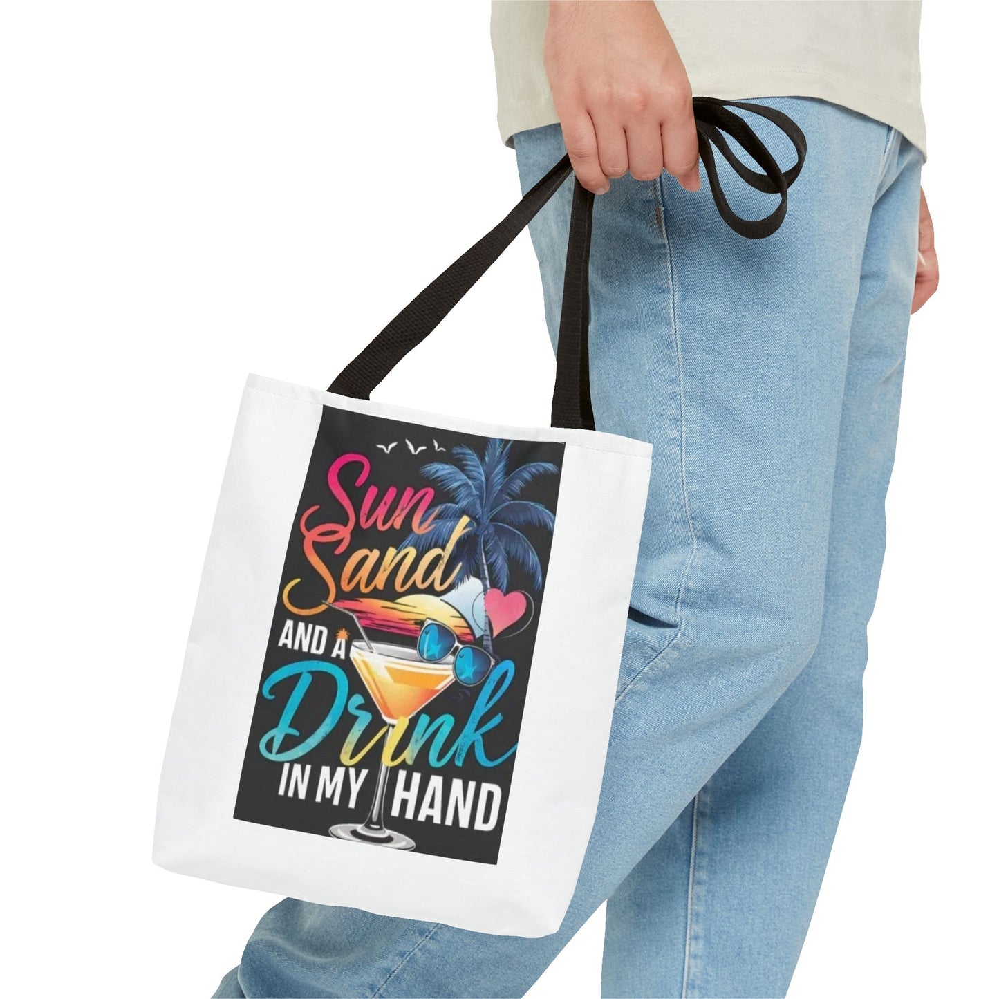 Beach Vibes Tote Bag, Sun Sand and a Drink in My Hand, Summer Tote, Vacation Bag, Beach Lover Gift, Travel Tote