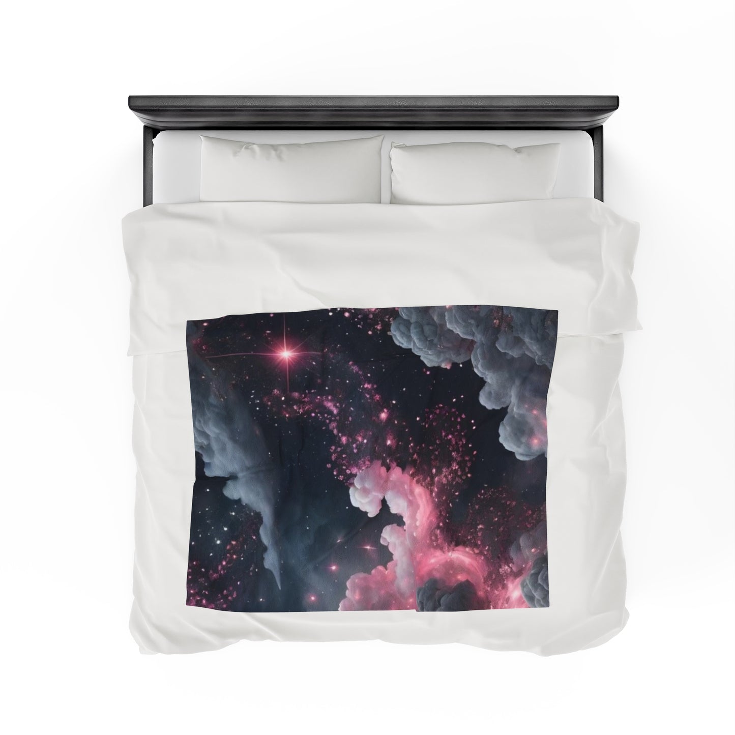 Velveteen Plush Blanket - Pink Clouds and Stars Design