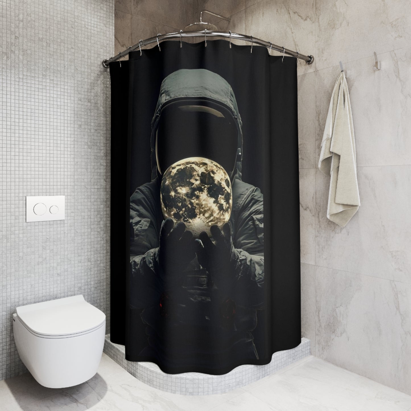 Astronaut Shower Curtains with Glowing Moon Design