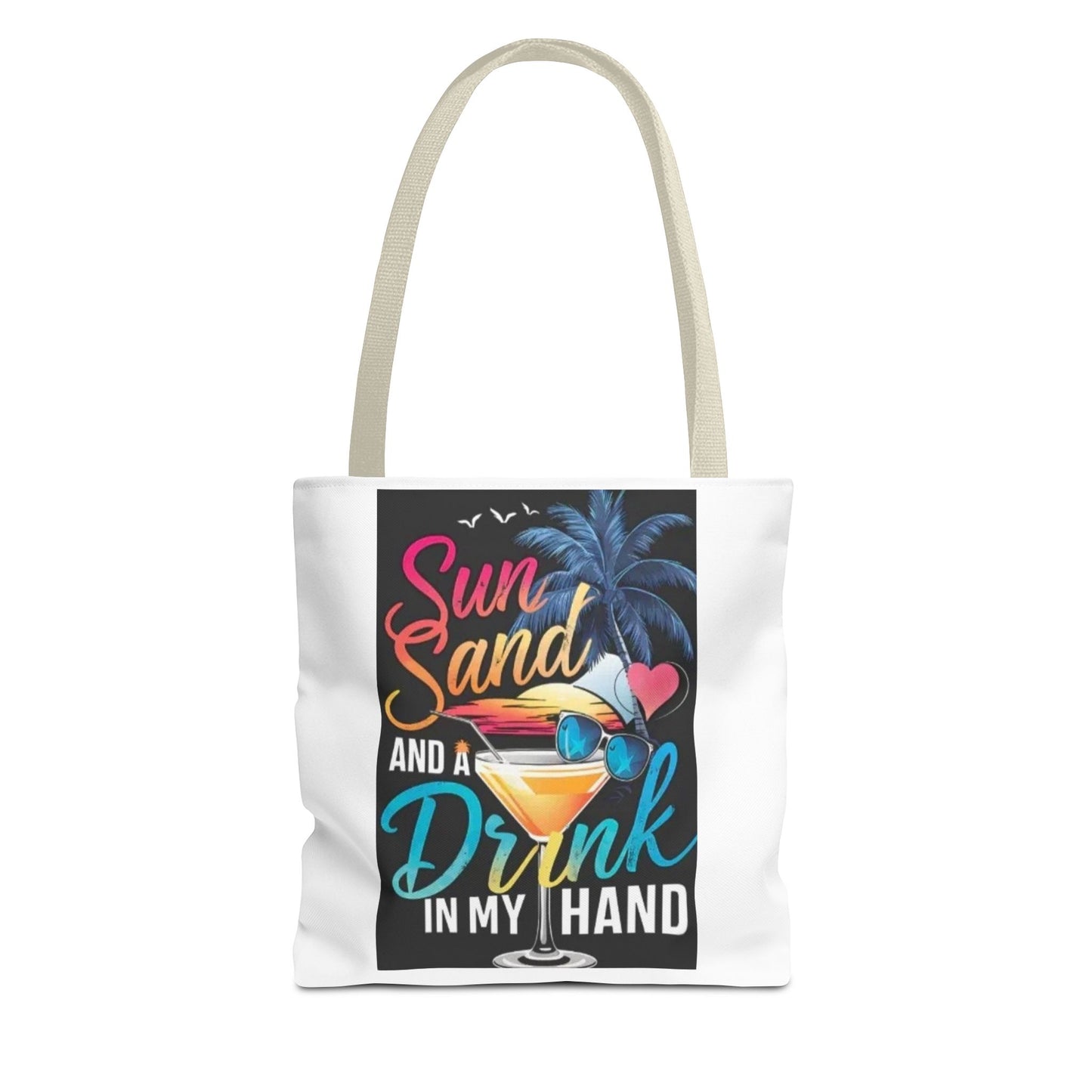 Beach Vibes Tote Bag, Sun Sand and a Drink in My Hand, Summer Tote, Vacation Bag, Beach Lover Gift, Travel Tote