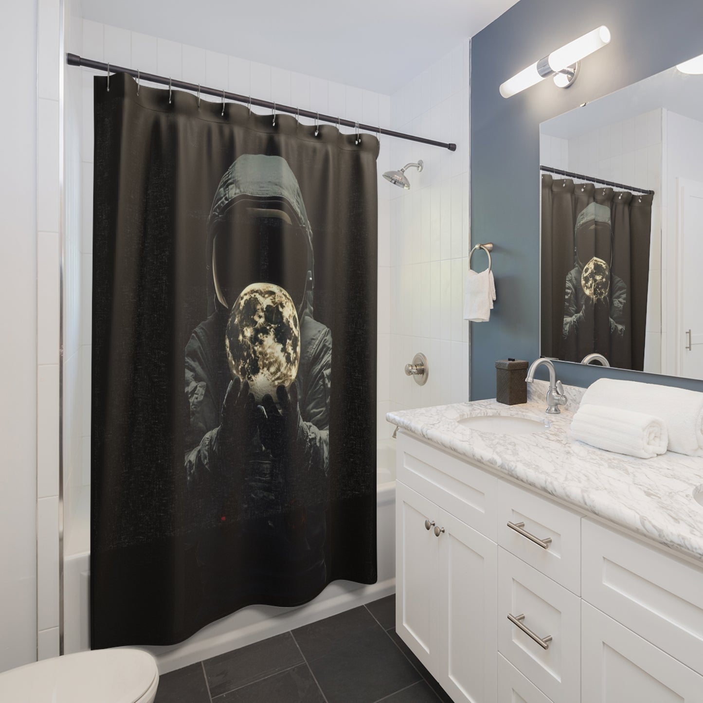 Astronaut Shower Curtains with Glowing Moon Design