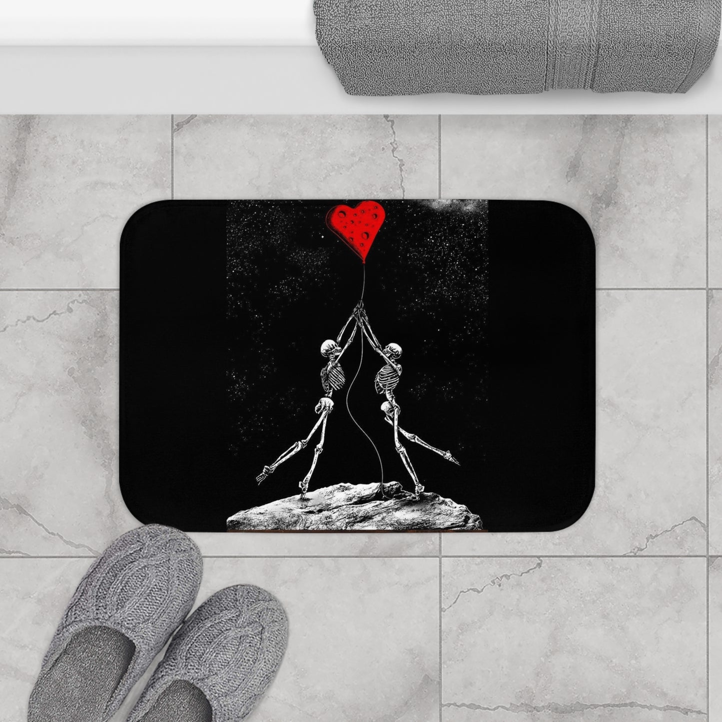 Skeleton Love Bath Mat - Celestial Space Romance Home Decor, Valentine's Day Skeleton Rug, Gothic Bathroom Accessories, Love Skeleton Mat,