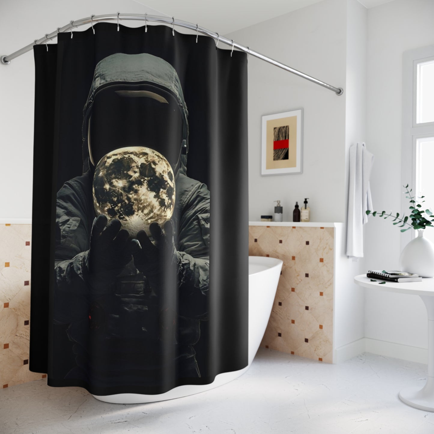 Astronaut Shower Curtains with Glowing Moon Design