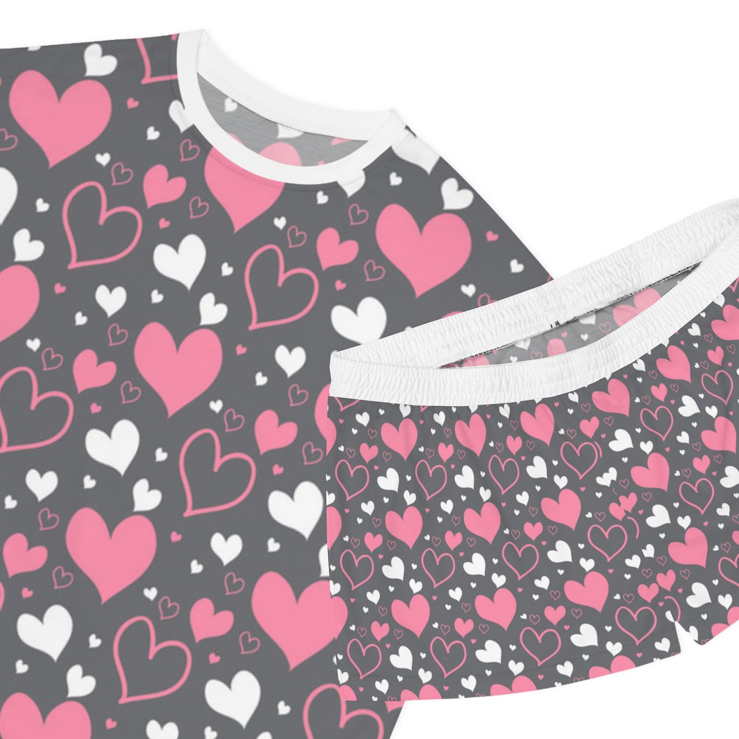 Women's Pajama Set - Grey with Pink Hearts