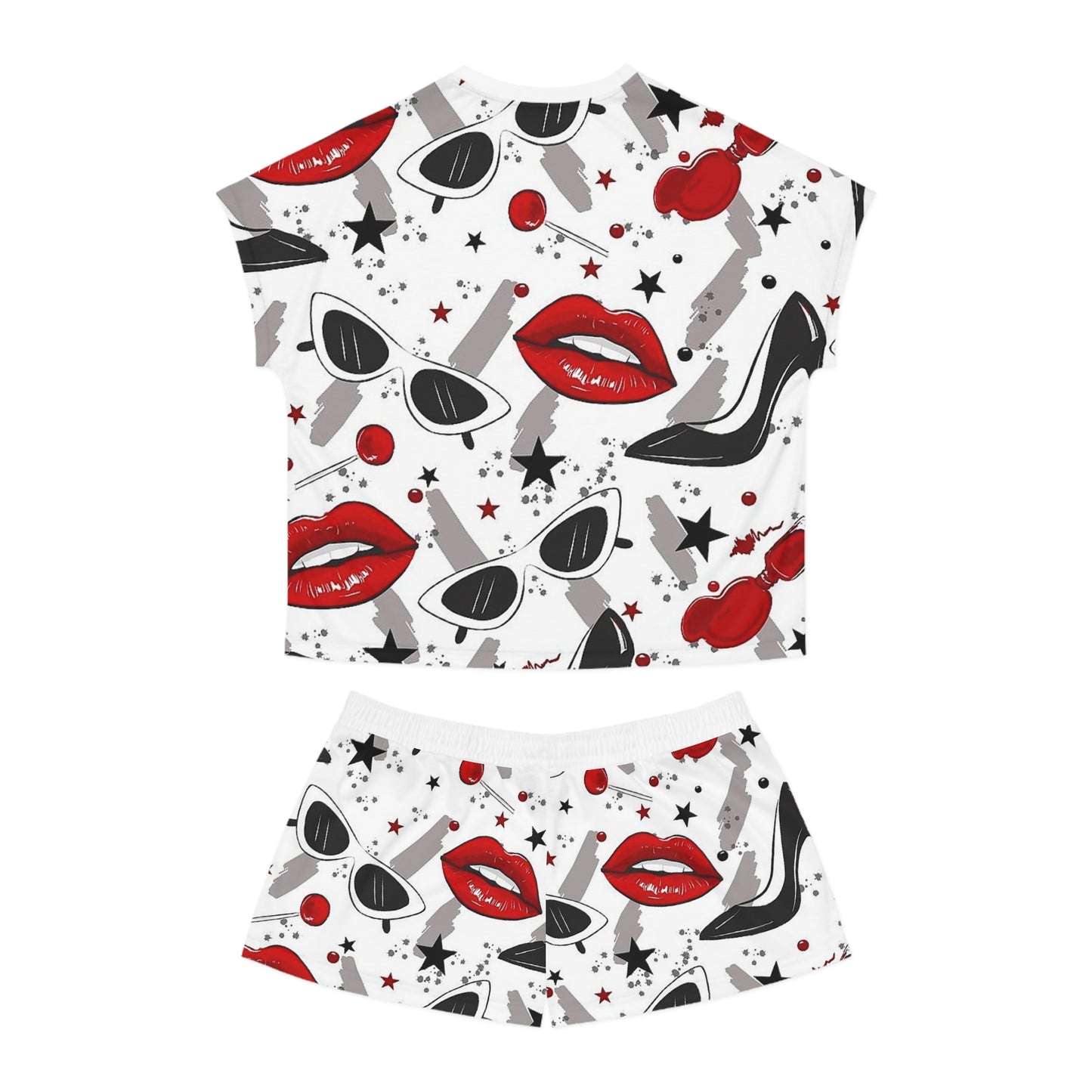 Women's Pajama Set with Lips, Stars, and Shades Design