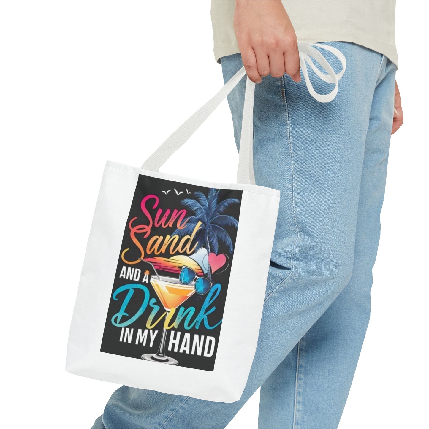 Beach Vibes Tote Bag, Sun Sand and a Drink in My Hand, Summer Tote, Vacation Bag, Beach Lover Gift, Travel Tote