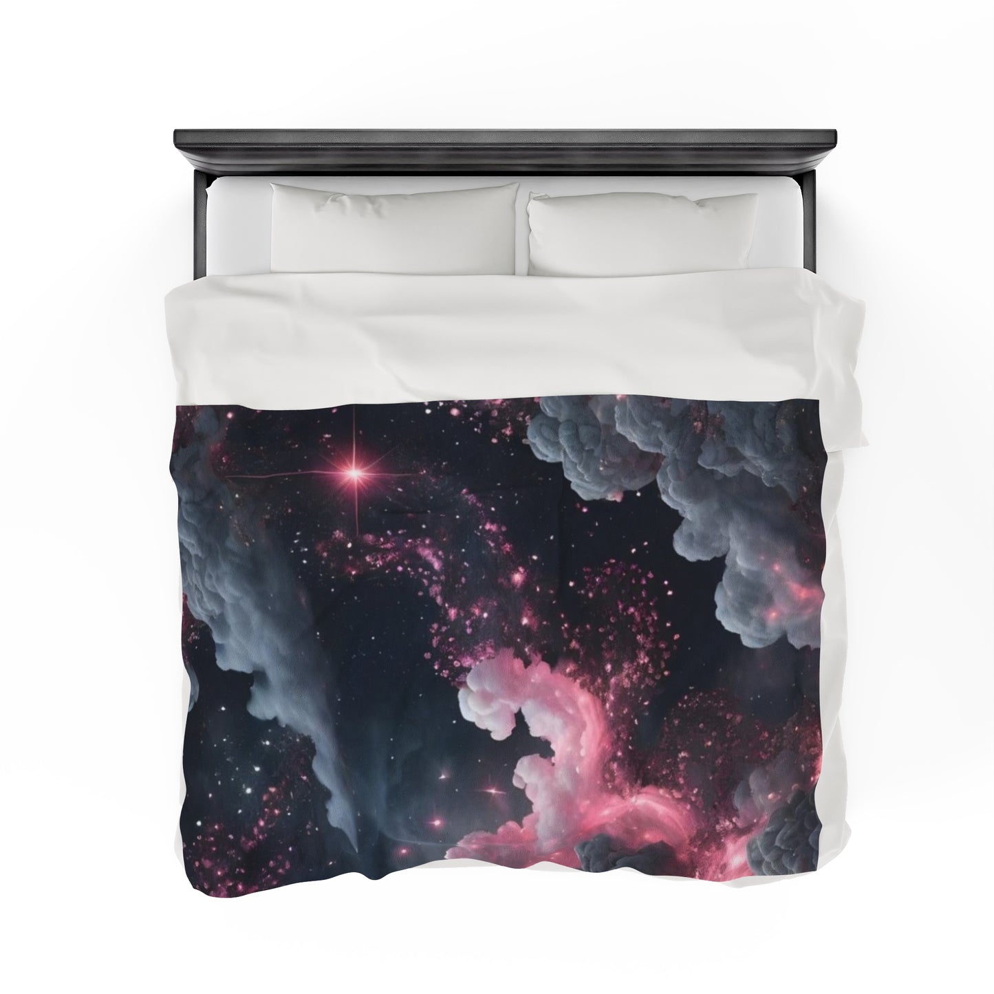 Velveteen Plush Blanket - Pink Clouds and Stars Design