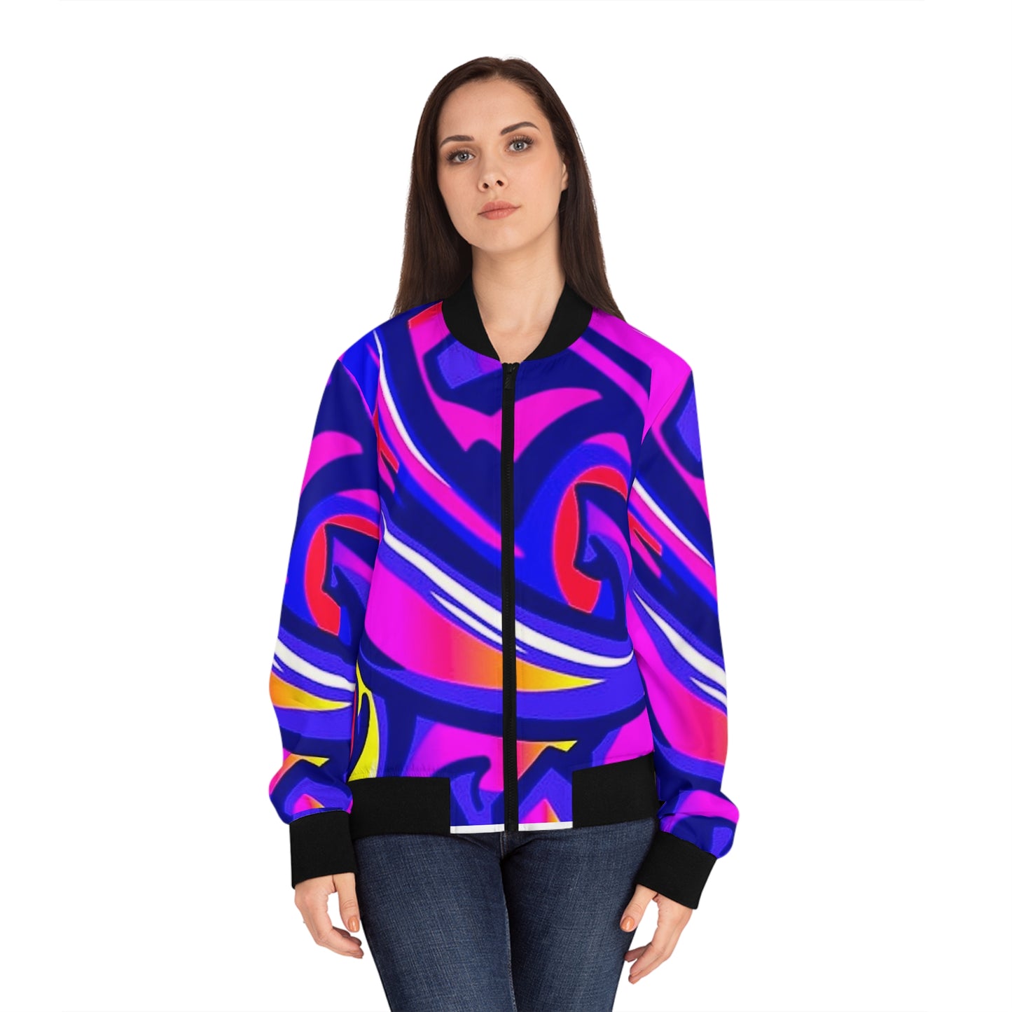 Colorful Graffiti Women Bomber Jacket, Trendy Streetwear, Fashion Outerwear, Urban Style Coat, Hip Hop Clothing, Cool Graphic Print