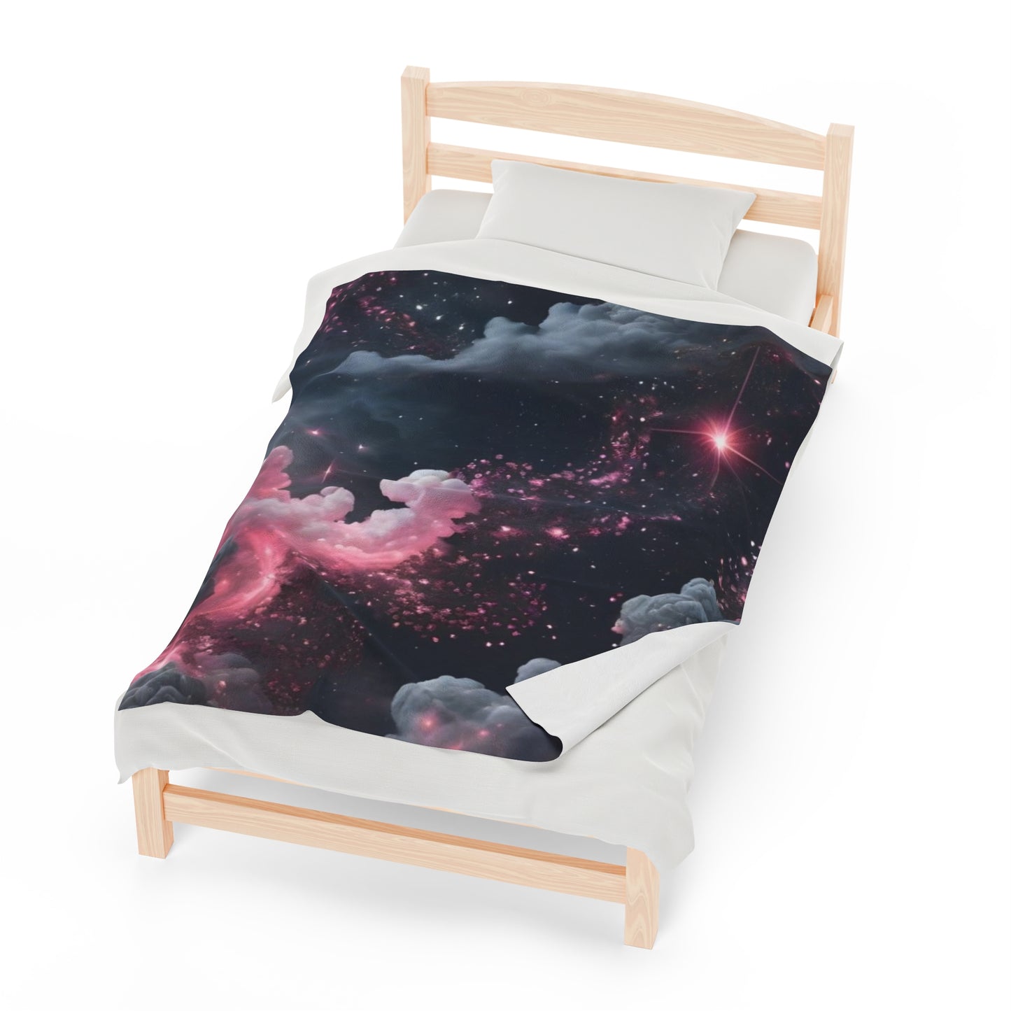 Velveteen Plush Blanket - Pink Clouds and Stars Design