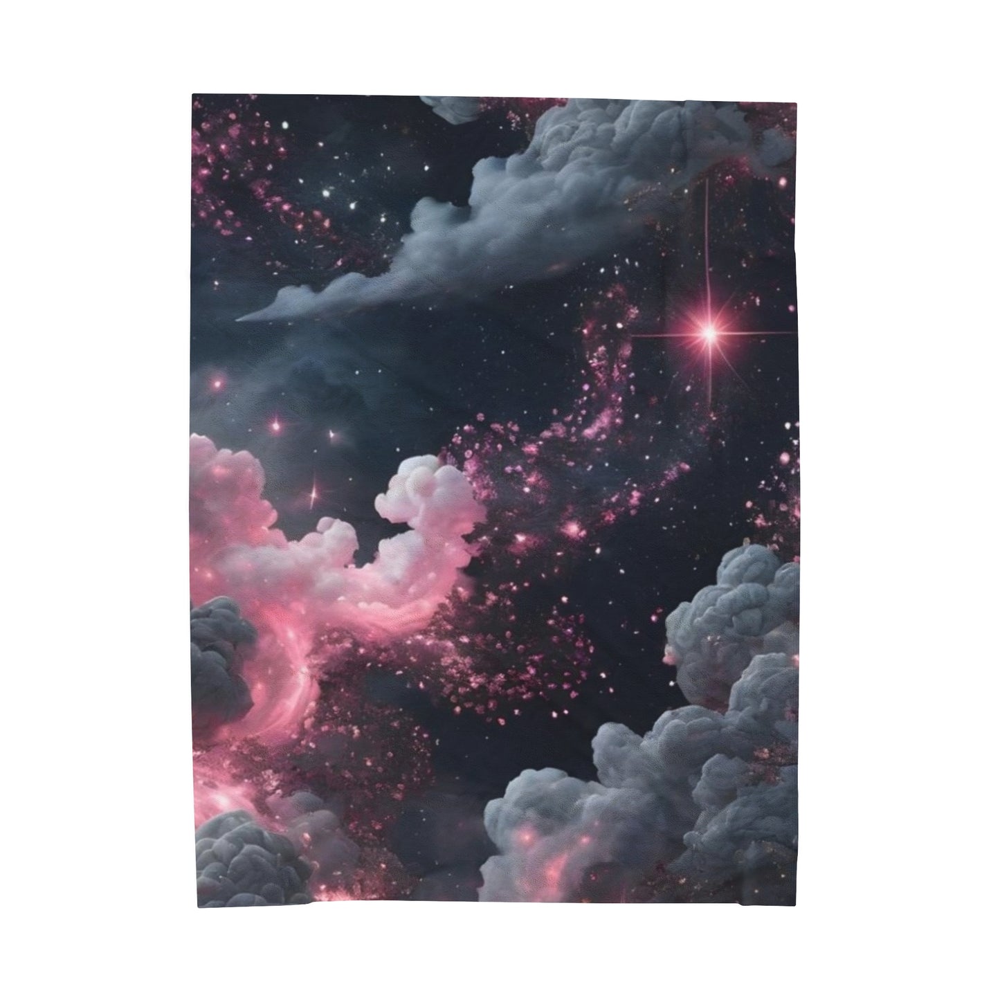 Velveteen Plush Blanket - Pink Clouds and Stars Design