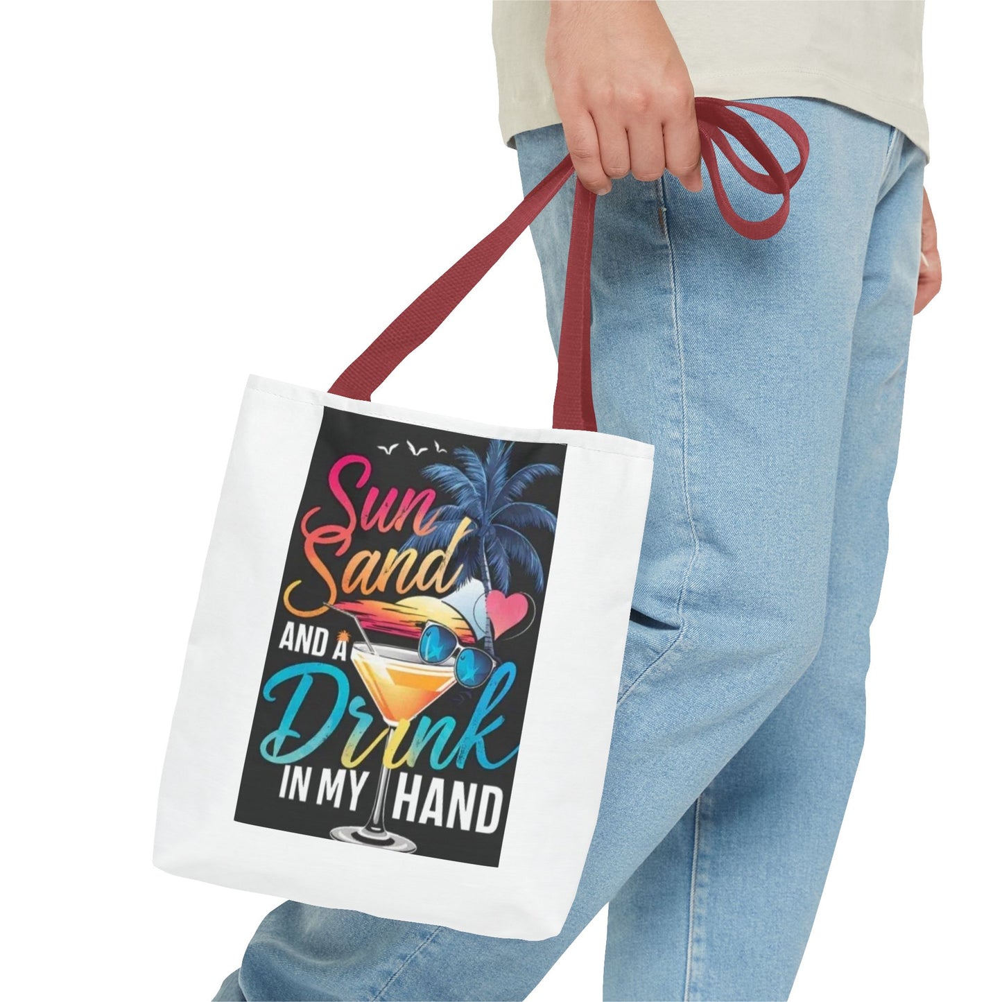 Beach Vibes Tote Bag, Sun Sand and a Drink in My Hand, Summer Tote, Vacation Bag, Beach Lover Gift, Travel Tote